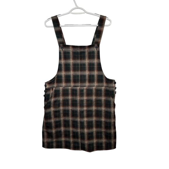 SO brown plaid pinafore dress womens large y2k grunge cyber punk emo academia - Picture 1 of 9
